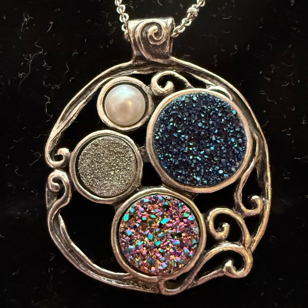 Vintage Sterling Silver Druzy Necklace - Picture 2 of 5
